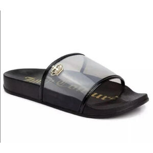 EUC Juicy Couture Black‎ Crown Pool Slides Size 7